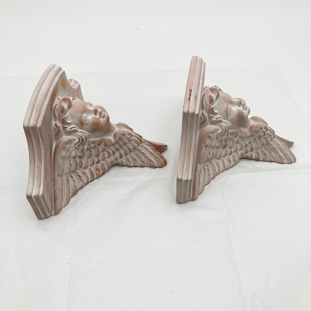 Wall Sconce Cherub Set 2 Terracotta Pink Vintage Angel Floating Shelves - Picture 13 of 14